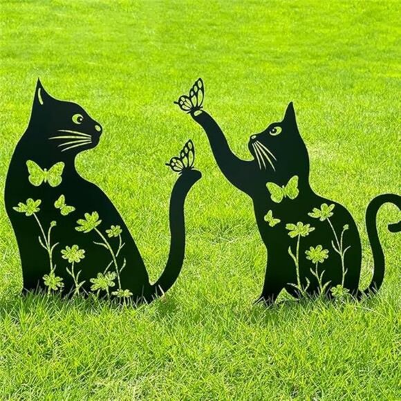 Metal Cat Garden Decor (2 Pack), 15" Large Size Cat Decorative Garden Stakes - Picture 7 of 7